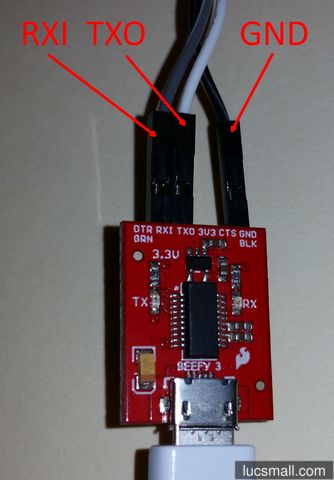 "Serial jumpers at the USB-to-serial converter"